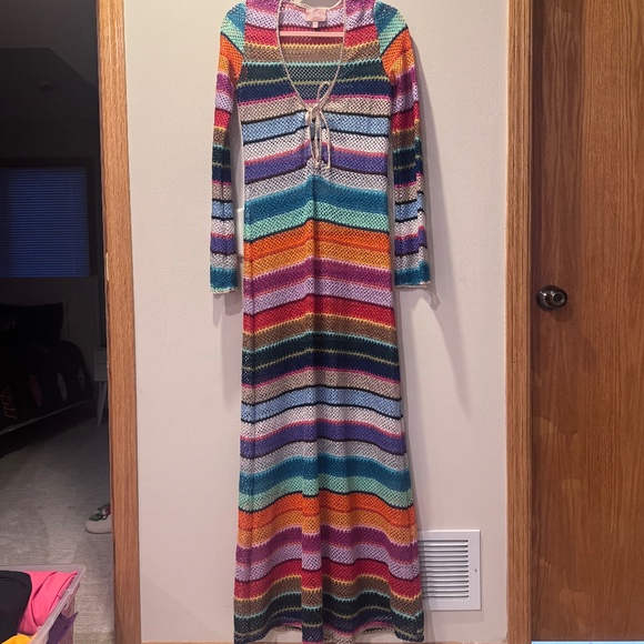 Show Me Your Mumu Crochet Maxi Coverup - Rainbow Stripe - Size M - Picture 1 of 9